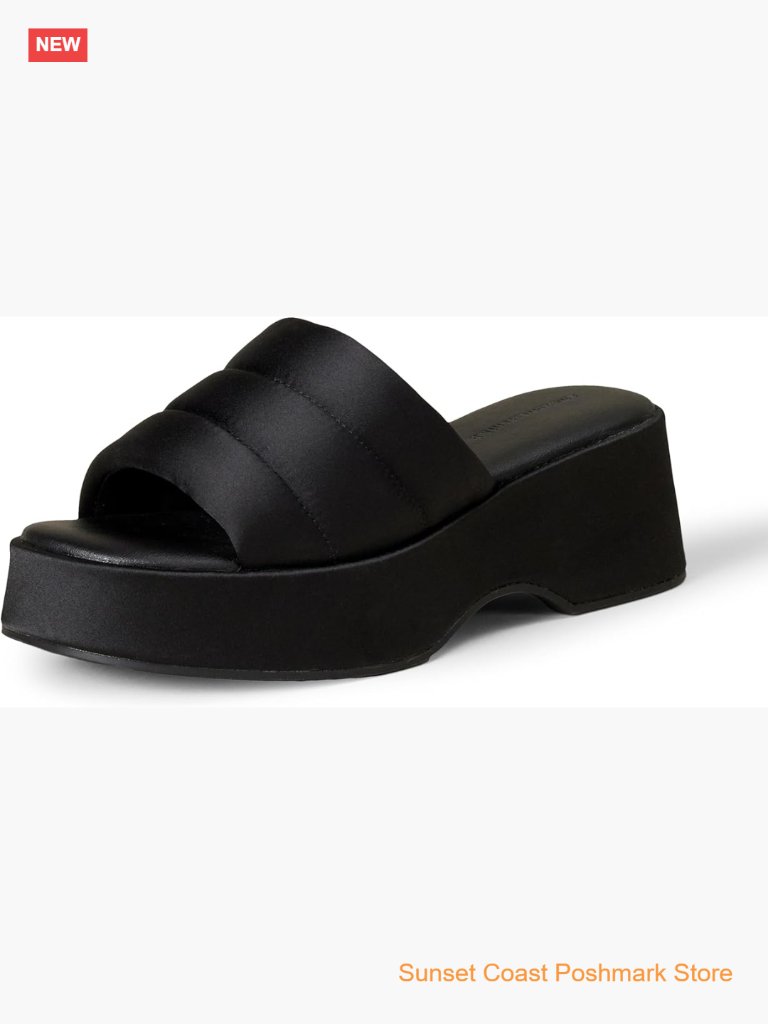 Women's Platform Slide Sandals Satin Faux Leather Square Toe 2.25in Heel